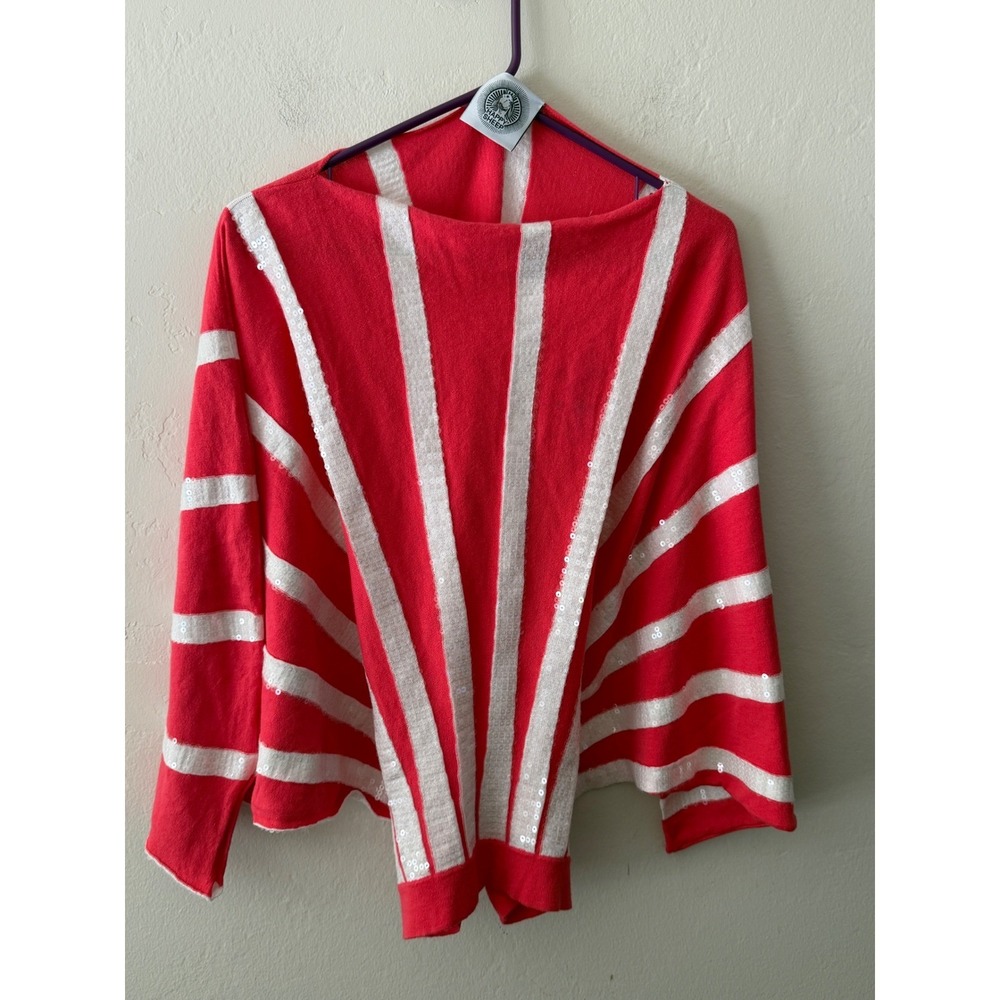 Happy Sheep Red White Striped Sequin Cotton Sweater Italian Design Women medium - Picture 2 of 9